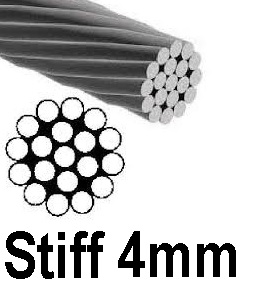 4mm Stainless Steel Wire Rope 316 Marine Grade Stainless 1x19 Stiff Not Suited to Hand Swage